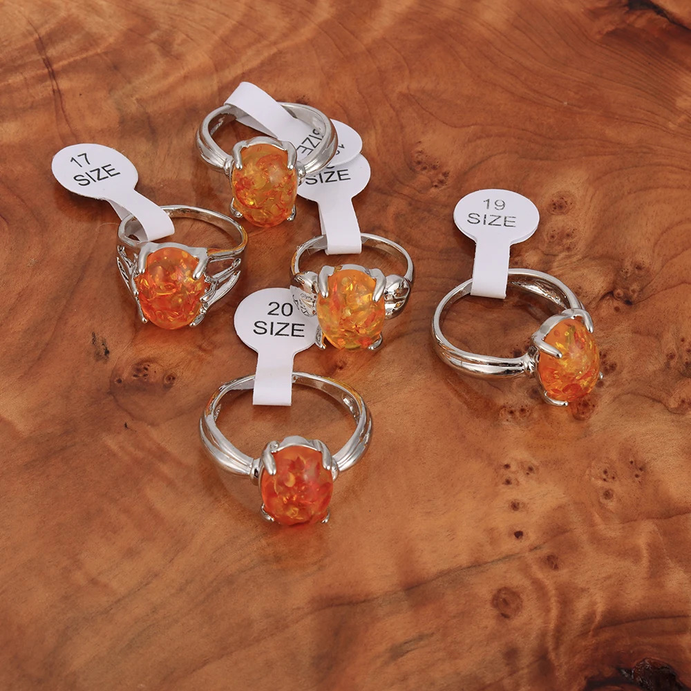 Mixed Sizes 20 Pcs/Lot Womens Charm Amber Natural Stone Rings Party Festival Gifts 250526