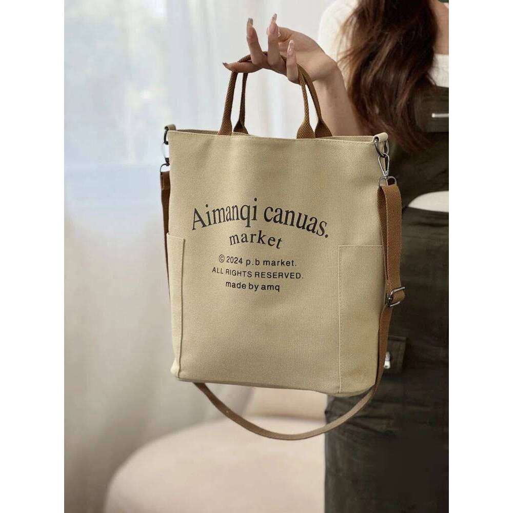 Hylhexyr Woman Shoulder Bag Letter Printed Casual Tote Fashion Thick Canvas Student Crossbody Bags With Zipper