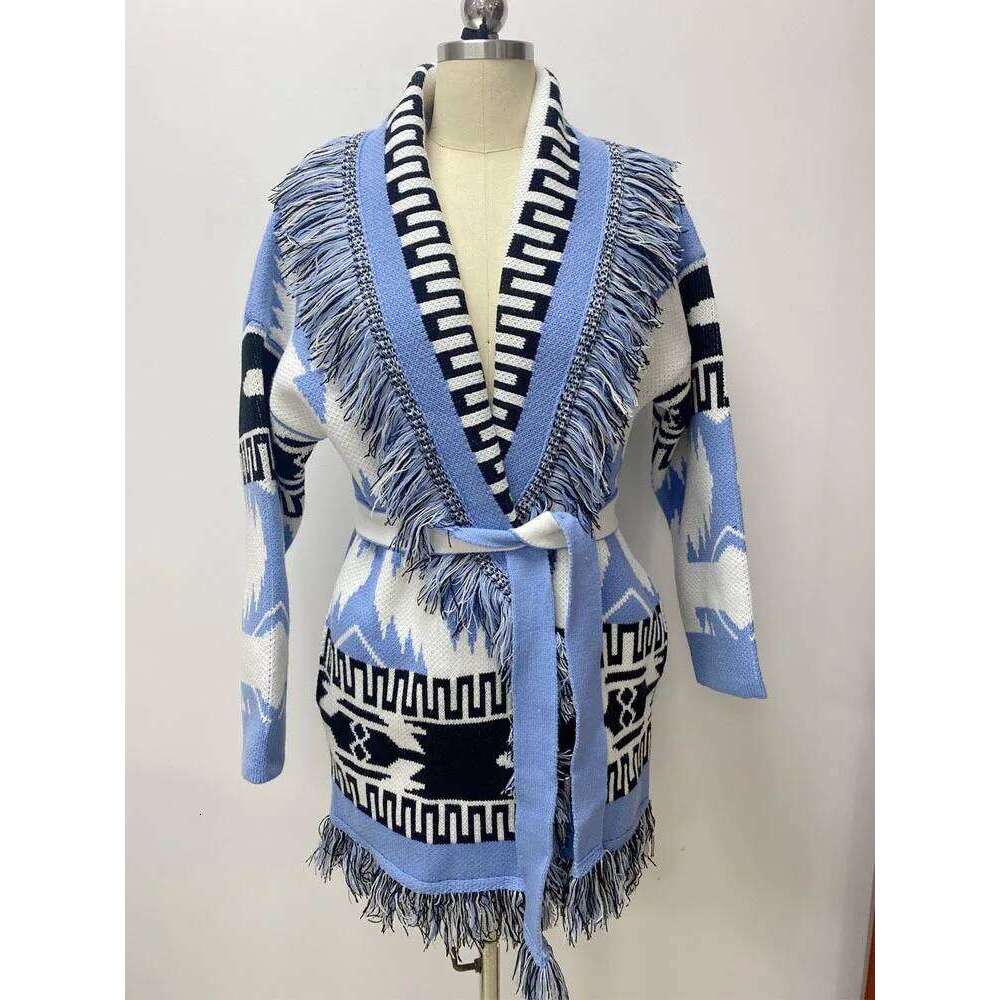 WQJGR High Quality Jacquard Cardigan Sweater Women Geometry Cashmere Kniited Tassel Loose Full Sleeve Fashion Autumn Winter