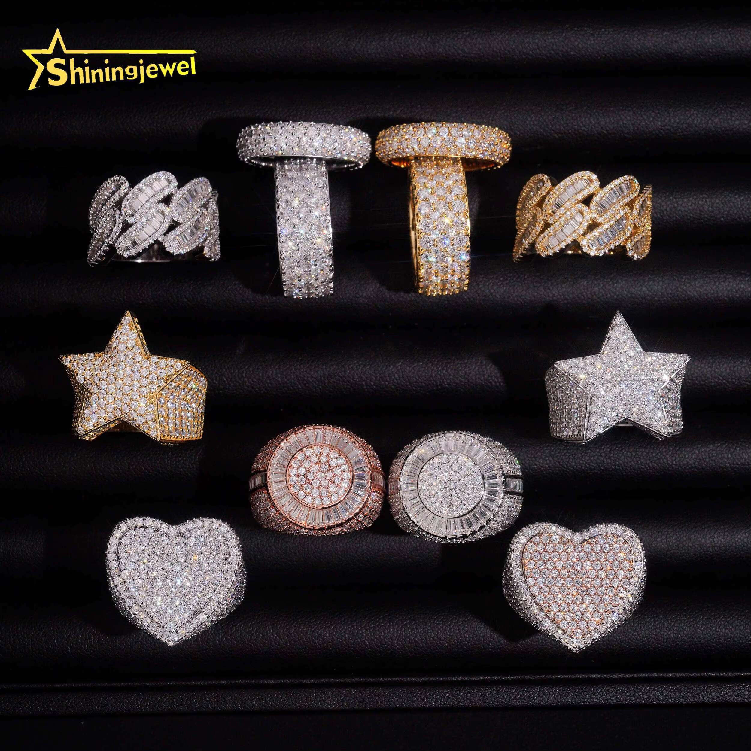 Ready to Ship Hip Hop Moissanite Ring S925 Pass Diamonds Test GRA Moissanite Iced Out Buss Down Sparkling Men Rings