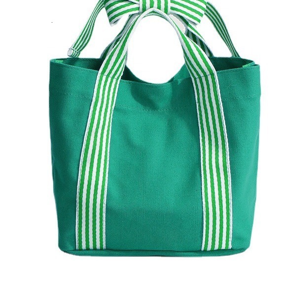 designer Fashion Versatile Korean Style Women's Bag with Bowknot Canvas Bag Lunch Bag Simple Fresh Handbag