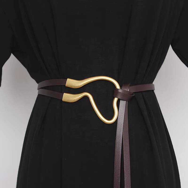 Fashion Metal Horseshoe Soft PU Leather Long Shirt Knot Women's Large Alloy Buckle Belt