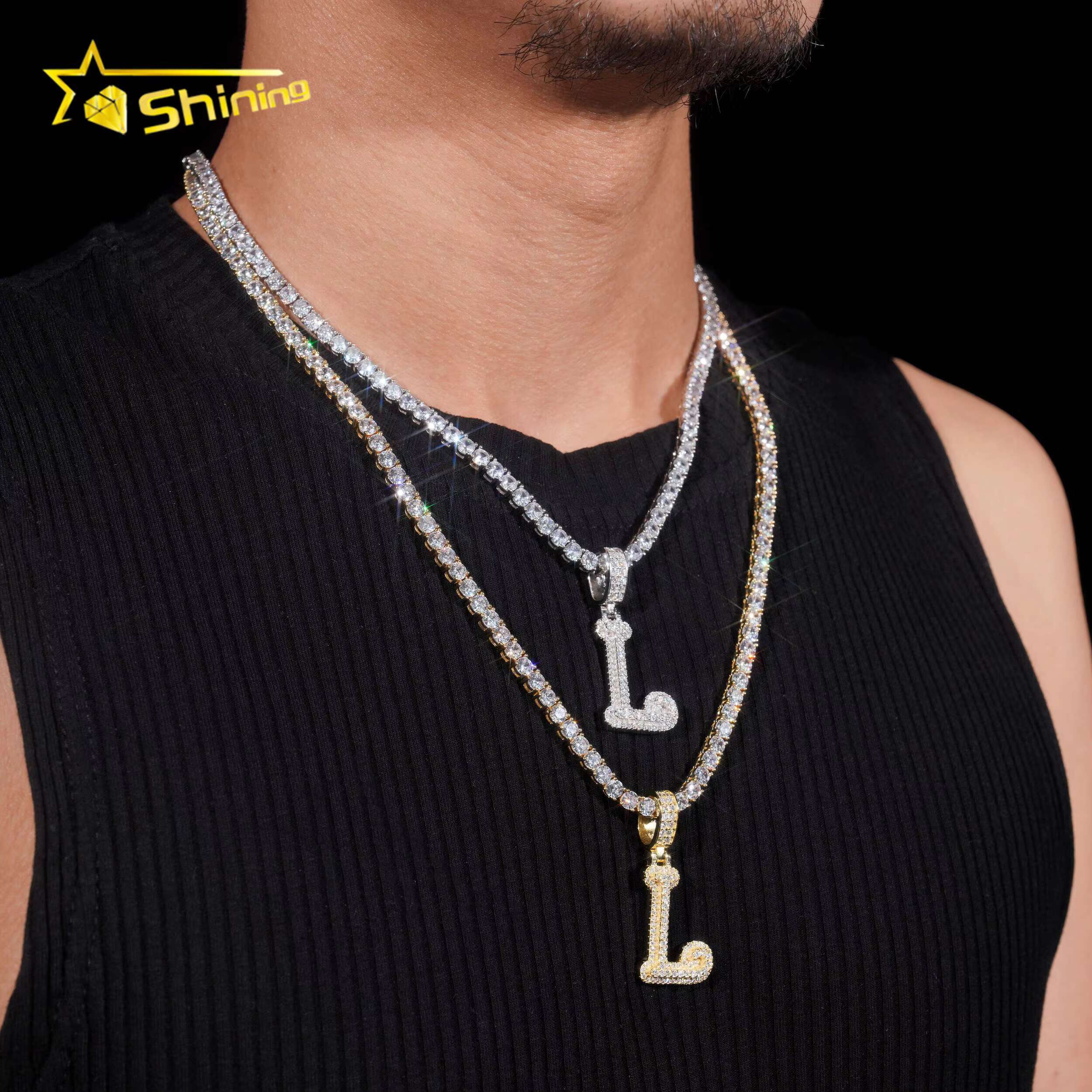 Worldwide Shipping Fashion Pendant 925 Sterling Silver VVS Moissanite Letter Pendant Men Hip Hop Jewelry Pendant Necklace