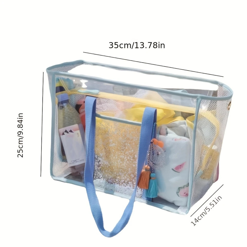 Capacity Transparent Mesh Beach Tote Bag - Waterproof Sandproof Ideal for Beach Sports Toy - Durable Clear PVC 250530