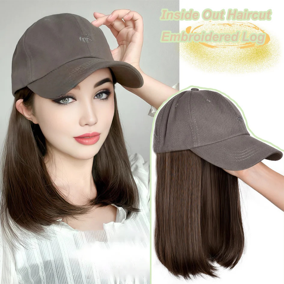 Synthetic12/16/18inch duckweave cap straight hair inward wig baseball capwater wave wig extensions ponytail daily Christmas 250530