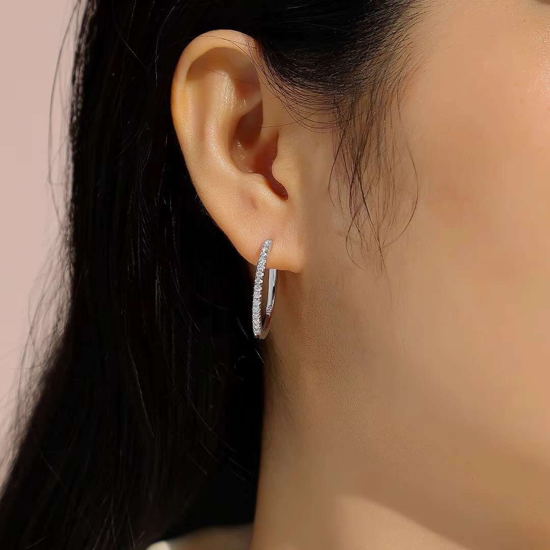 Moissanite Medium Hoop Earrings in 925 Sterling Silver - Wholesale Jewelry Collection