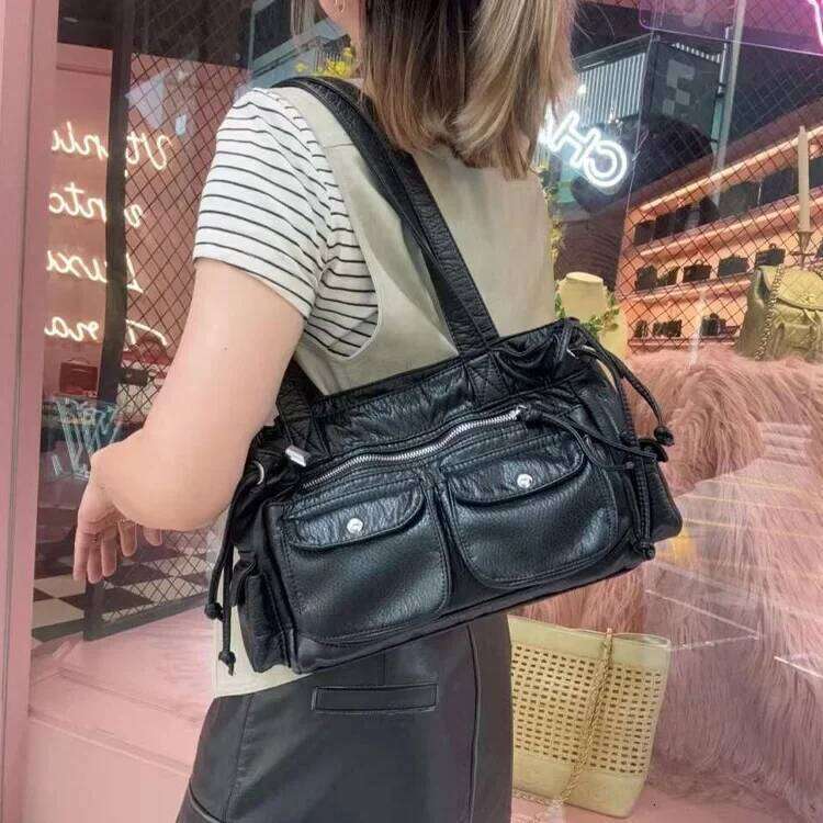 Casual Soft Leather Women Shoulder Bag Y2k Female Handbag Large Capacity Bolsa Feminina Fashion Multipocket Ladies Big Totes