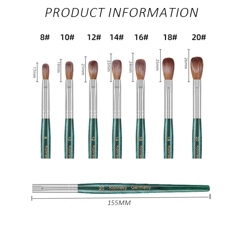 100% Kolinsky Acrylic Nail Brush Nail Art Brushes with Green Plastic Handle Acrylic Nail Tools 250528