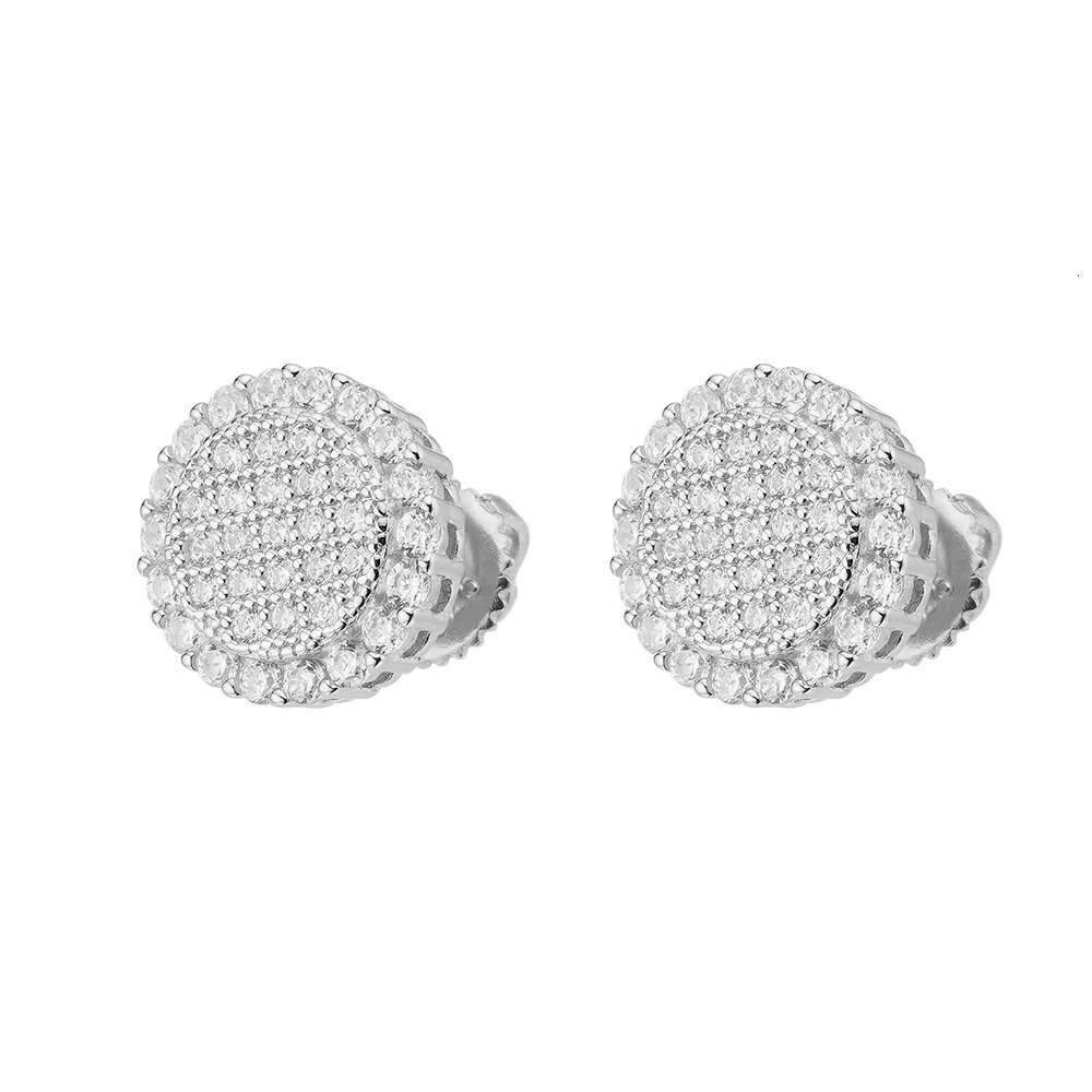 Fine Hip Hop Jewelry Iced Out Vvs Moissanite Gold White Gold Plated 925 Sterling Silver Round Stud Earrings for Men