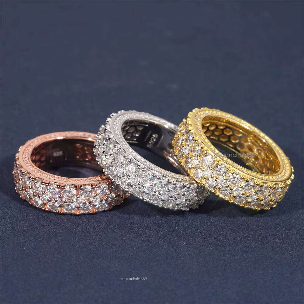 HIPHOPBLING Cross-Border Ready Stock Men's and Women's Leisure Three-Row Sier Moissanite Ring