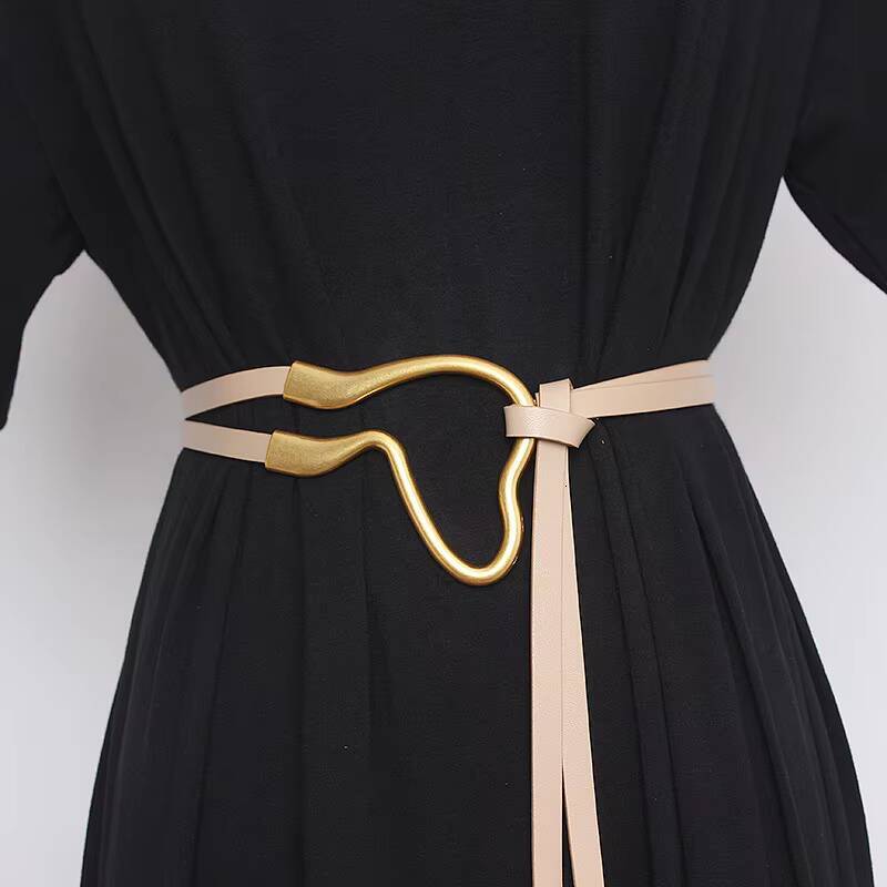 Fashion Metal Horseshoe Soft PU Leather Long Shirt Knot Women's Large Alloy Buckle Belt