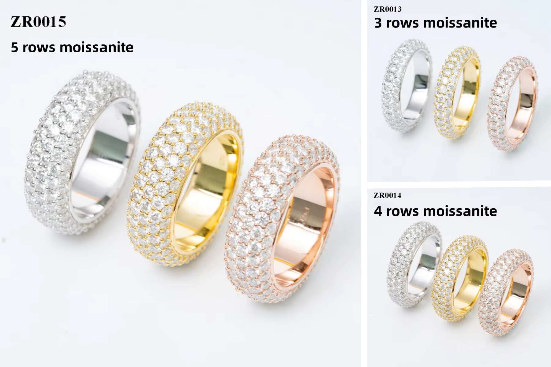 Luxury Men Women Moissanite Rings 925 Silver Jewelry Iced Out Hip Hop Diamond Rings 5 Rows Moissanite Engagement Band