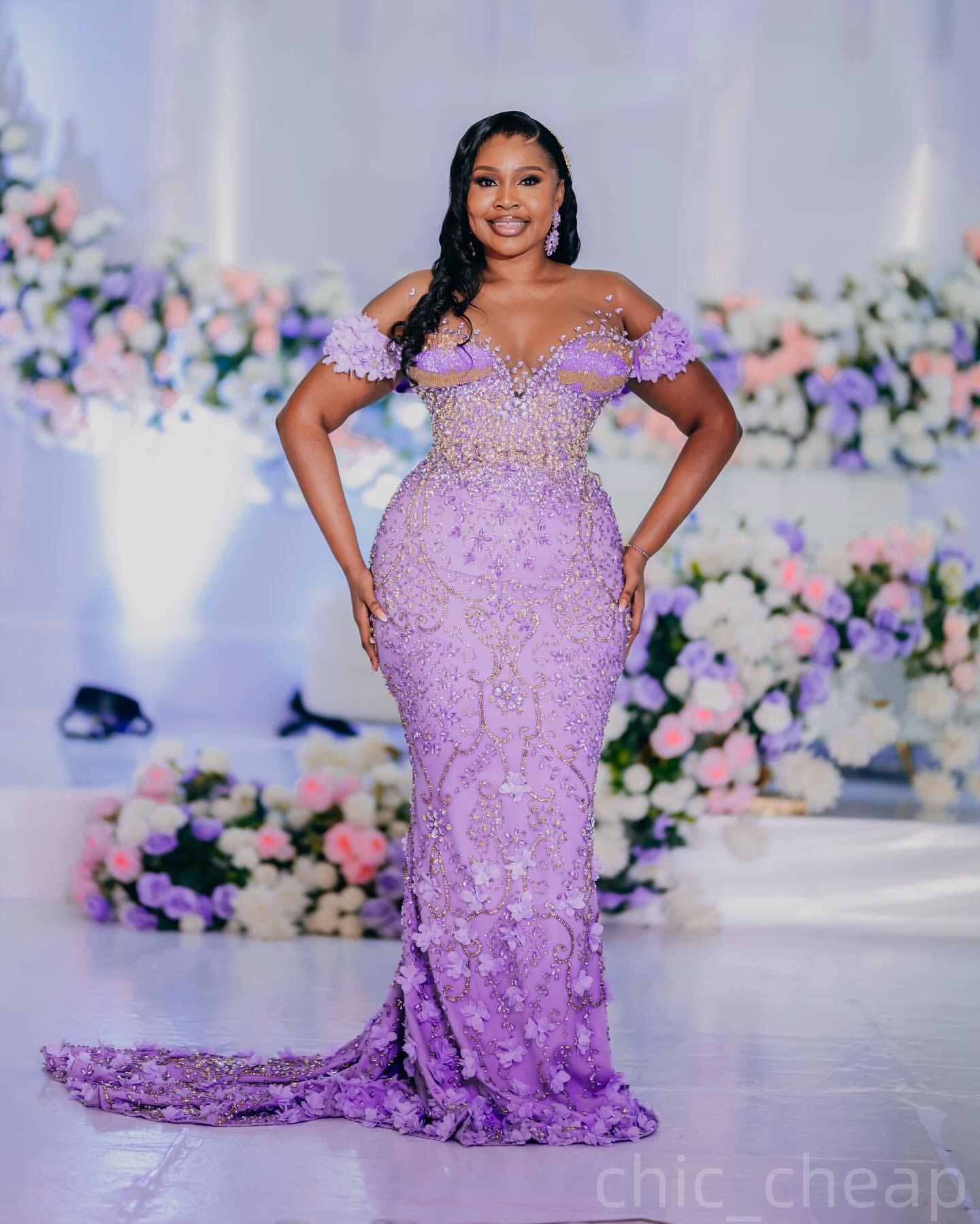 Lilac Mermaid Prom Dresses 2025 Flowers Crystals Luxurious Evening Formal Party Second Birthday Engagement Gowns Plus Size Dress For Special Occasions