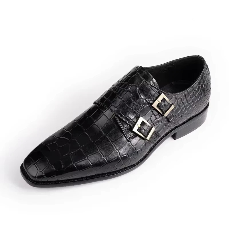 Mens Genuine Leather Dress Loafers Handmade Double Buckle Monk Slip-On Shoes for Party Formal Wear Fashion Mens Footwear 250526