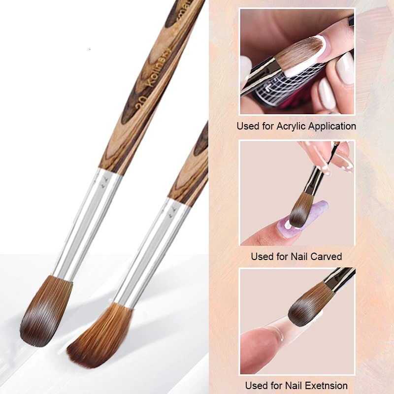 Prue Kolinsky Acrylic Nail Brush Oval Round Head Spliced Wood Handle Professional Salon Quality for Acrylic Powder Size 8-20# 250528