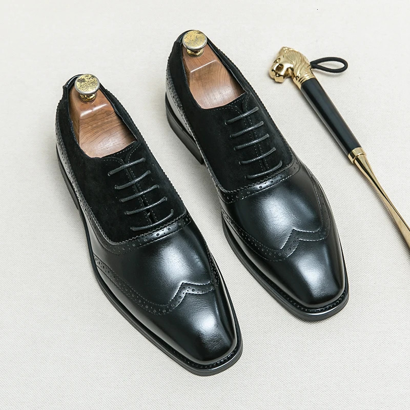 Men retro formal shoes PU black brown patchwork lace up business high-quality block shoes European style sizes 38-46 men shoes 250526