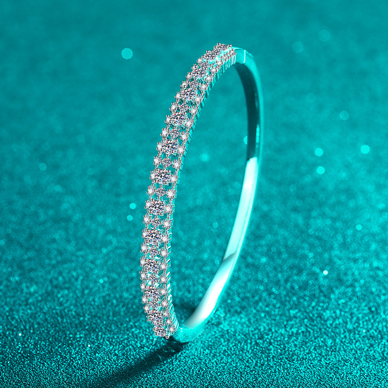 Chic Bridal Accessory Sparkling Sterling Silver & Platnum-Painted Full Moissanite Link Bangle