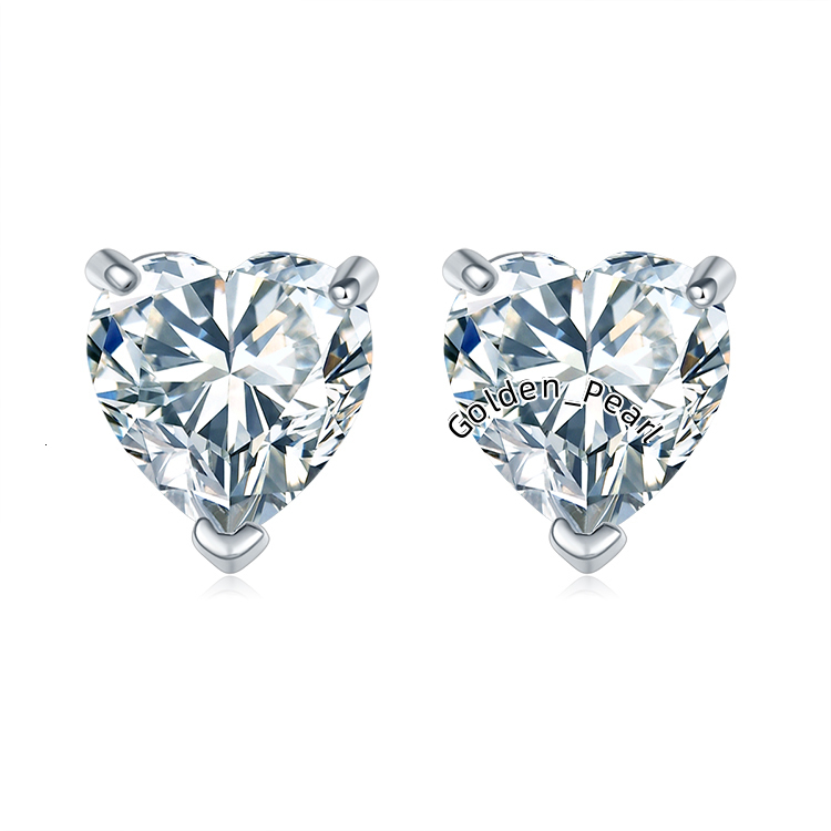 925 Sterling Silver Heart Cut Single Drill Stud Earrings with Moissanite Diamond Pearl Gold-Main Stone Jewelry