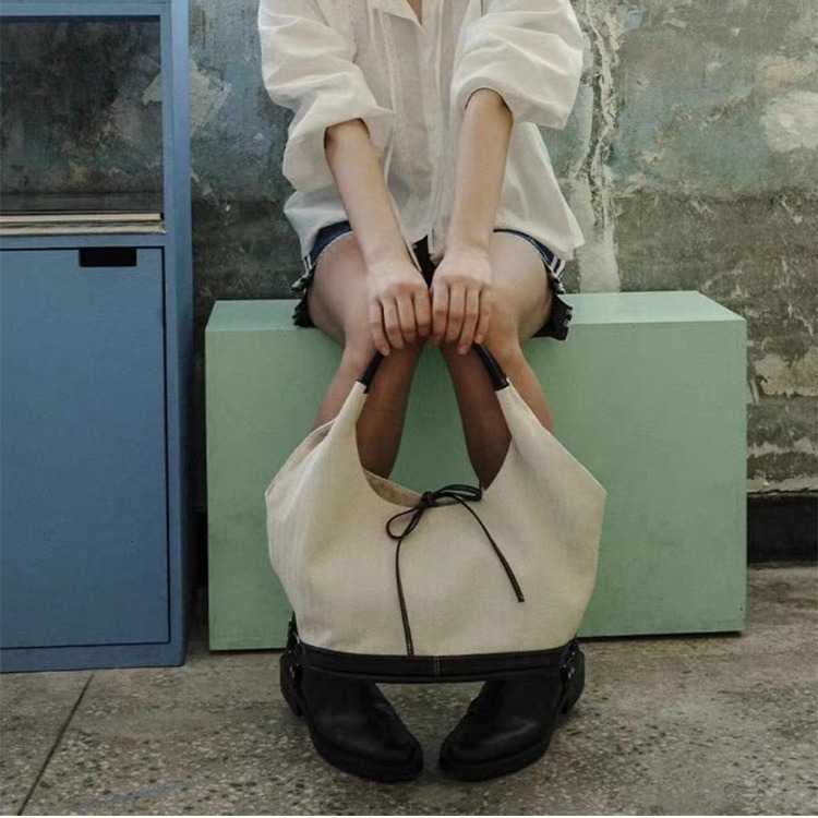 designer Korean Niche Retro Patchwork Canvas Tote Bag Fashion Versatile Shoulder Bag Handbag Large Capacity Underarm Bag