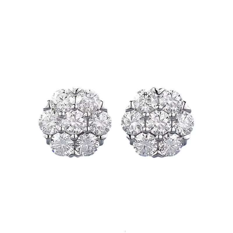 New S925 Silver Inlaid Moissanite Full Set Flower Earrings Hot Selling European and American Hip-hop Item