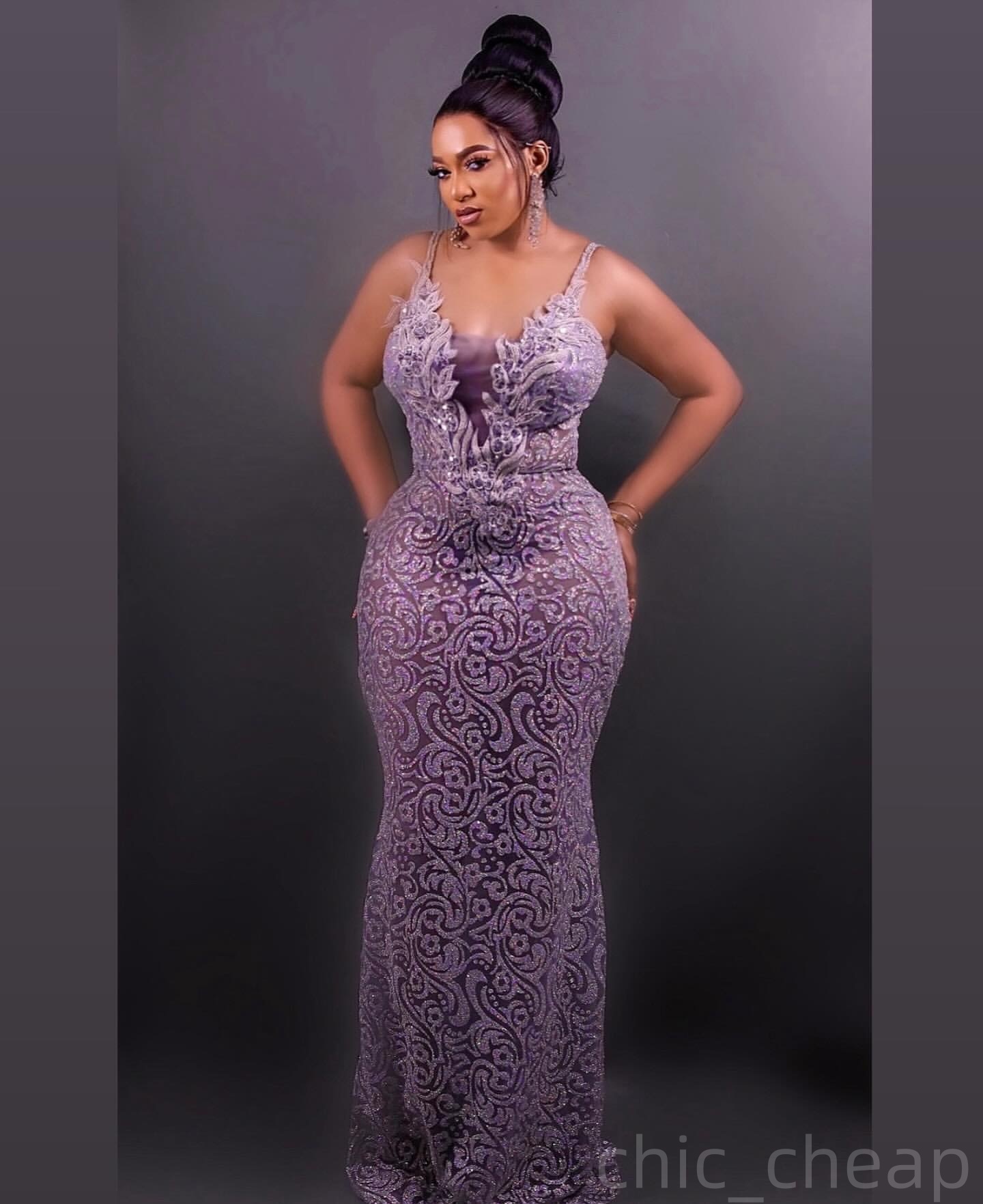 Mermaid Lilac Prom Dresses 2025 Lace Sequined Spaghetti Vintage Evening Formal Party Second Birthday Engagement Gowns Plus Size Dress For Special Occa