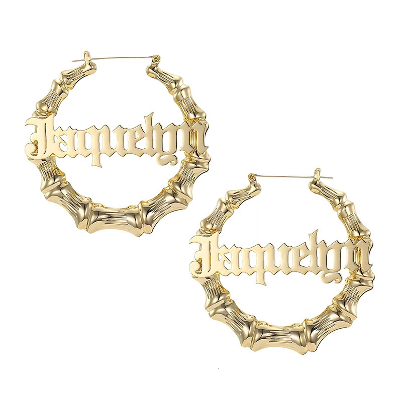 45mm-90mm Custom Bamboo Hoop Earrings Customize Name Earrings Bamboo Style Personality Earrings With Statement Words Hiphop Sexy 250529