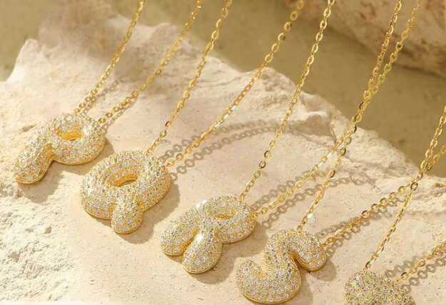 925 Sterling Silver Bubble Letter Necklace for Female Super Flash Full Diamond Balloon Pendant Zircon Hip Hop Clavicle Gift