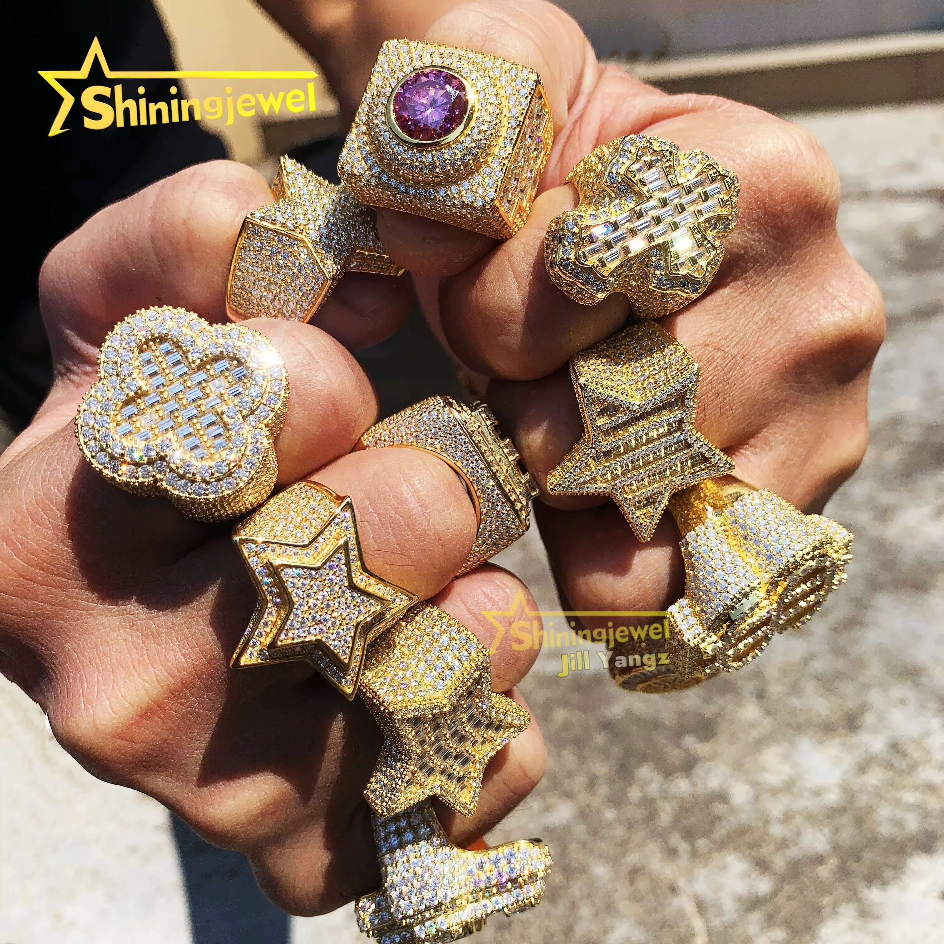Trending Products 2025 Real Gold Plated Jewelry Moissanite Championship Ring Collection 925 Rings for Men Hip Hop Fine Jewelry