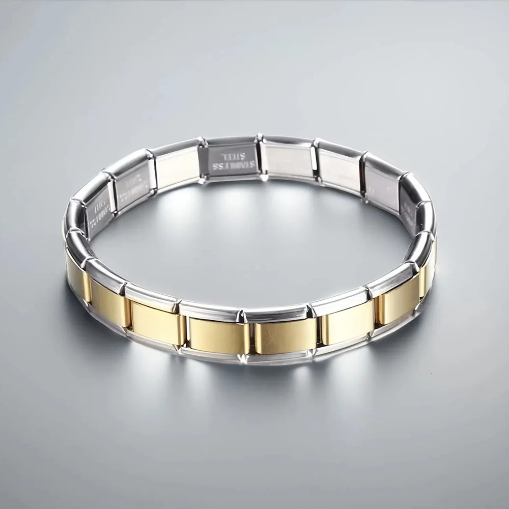 9mm Width Silver Gold Color Italian Charm Link for Women Men Chain Stainless Steel Bracelet on Hand DIY Making Jewelry Wholesale 250528