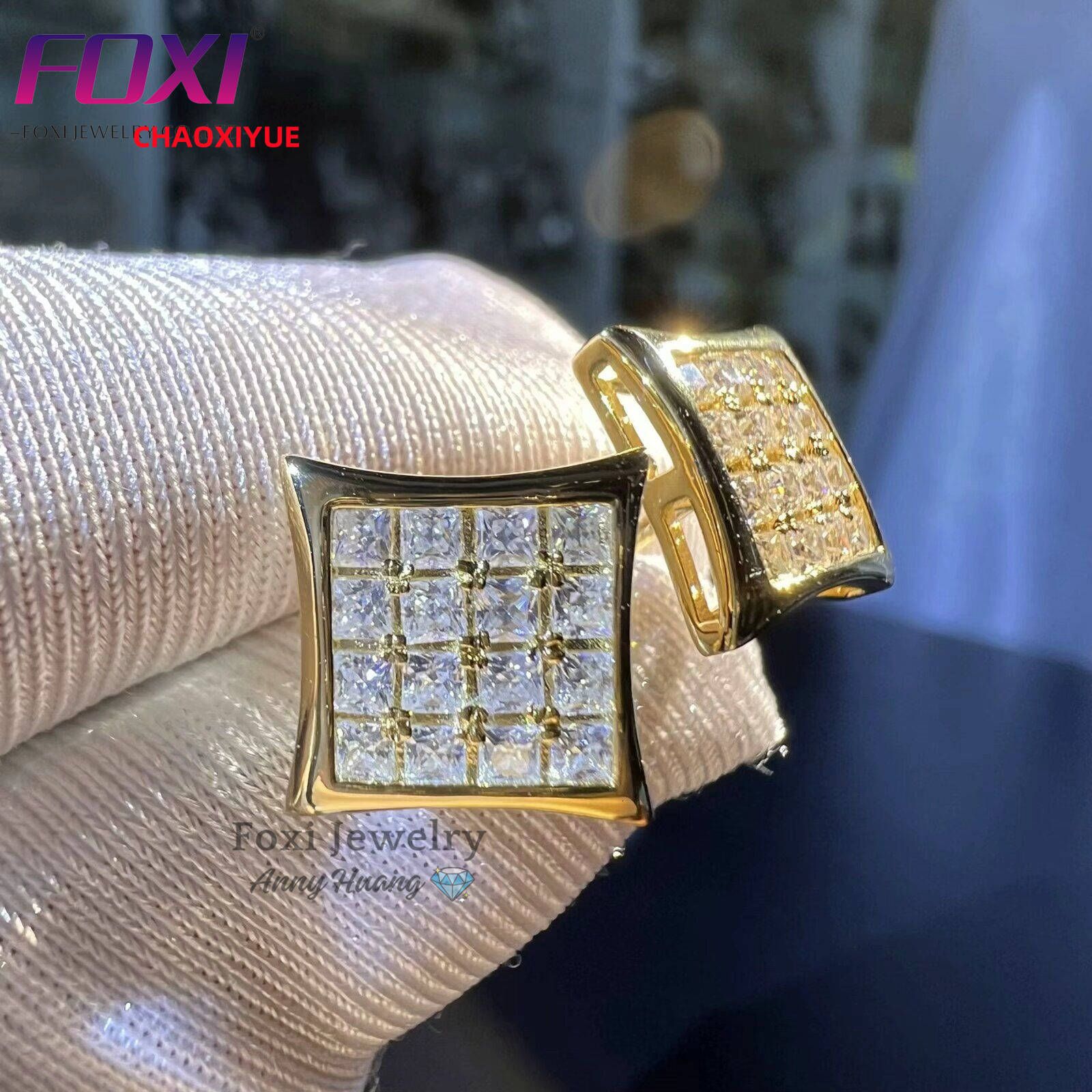 Iced Out Mossanite Jewelry 925 Silver Screw Back Kite Earrings VVS1 D Color Princess Cut Moissanite Stud Earrings with GRA