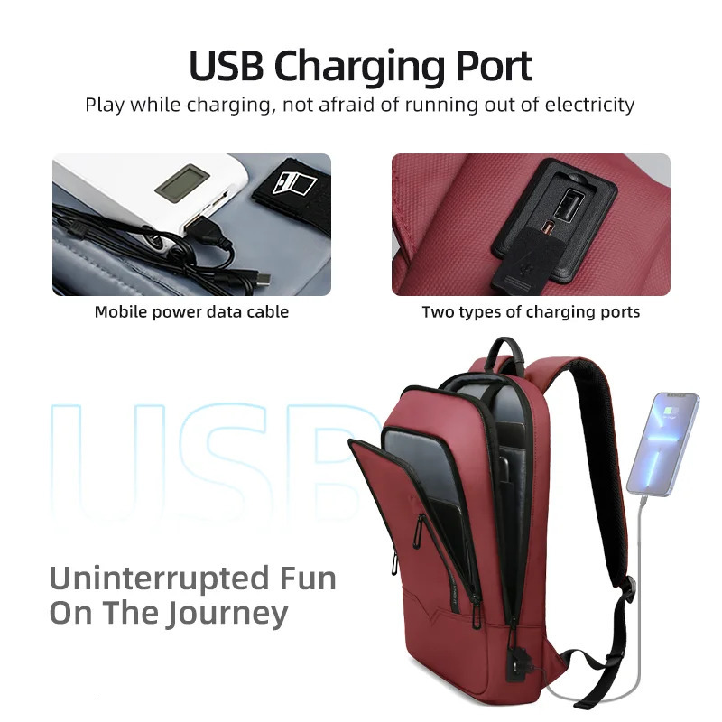 HK Business Slim Backpack For Men Water Resistant 15.6 inch Laptop Bag With USB Charger Light Weight Travel Bag for Work Office 250530