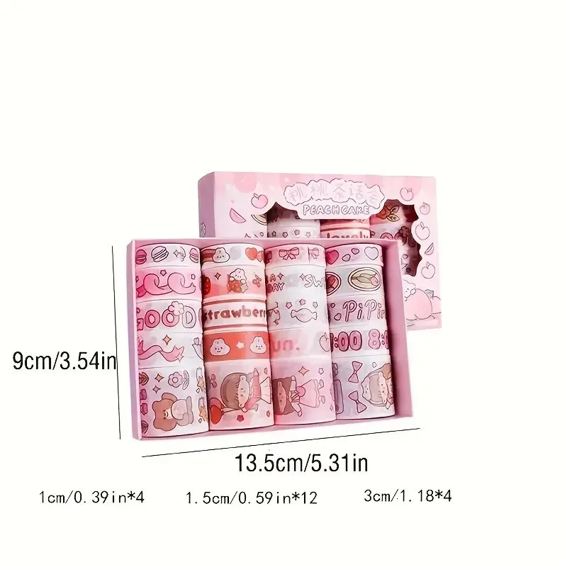 20 Rolls Boxed Kawaii Washi Tape Set Cute Cartoon DIY Masking Tape Grid Sticky Note Paper for Scrapbooking Journaling 250530