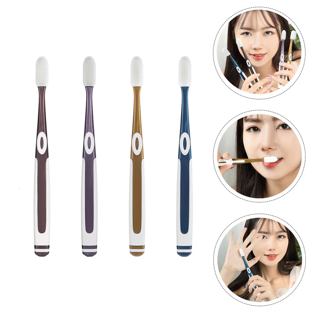 4Pcs Silicone Adult Tooth Portable Nano Toothbrushes Assorted Color 250528
