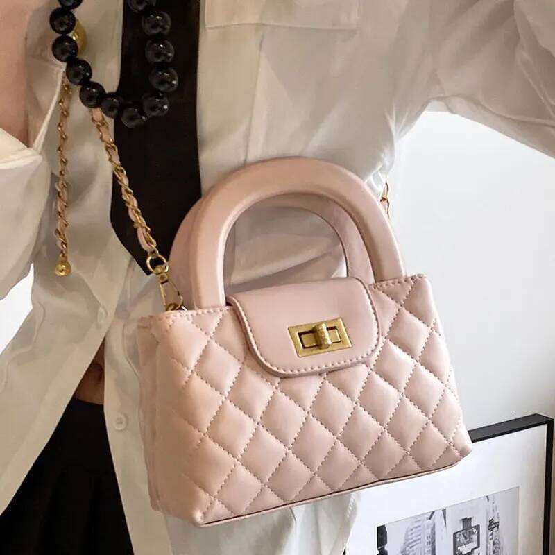 French Style Dia-Shaped Chain Small Square Women Fashion PU Leather Handbag Summer Commuter Crossbody Bag