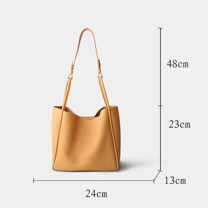 Fashion Female Genuine Leather Shoulder Bags Women Handbag Solid Color Lady Bucket Messenger Bag With Removable Inner Purse New
