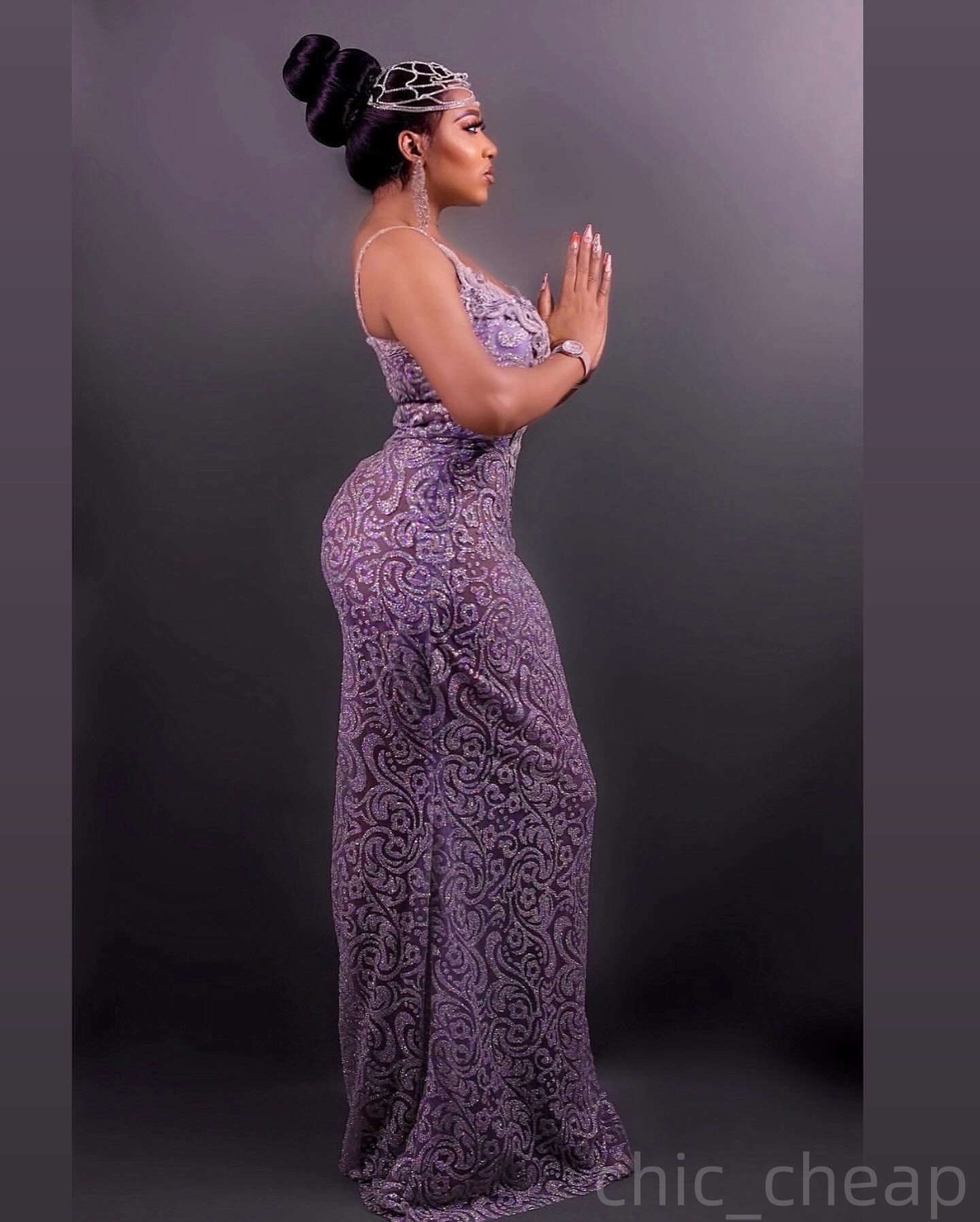Mermaid Lilac Prom Dresses 2025 Lace Sequined Spaghetti Vintage Evening Formal Party Second Birthday Engagement Gowns Plus Size Dress For Special Occa