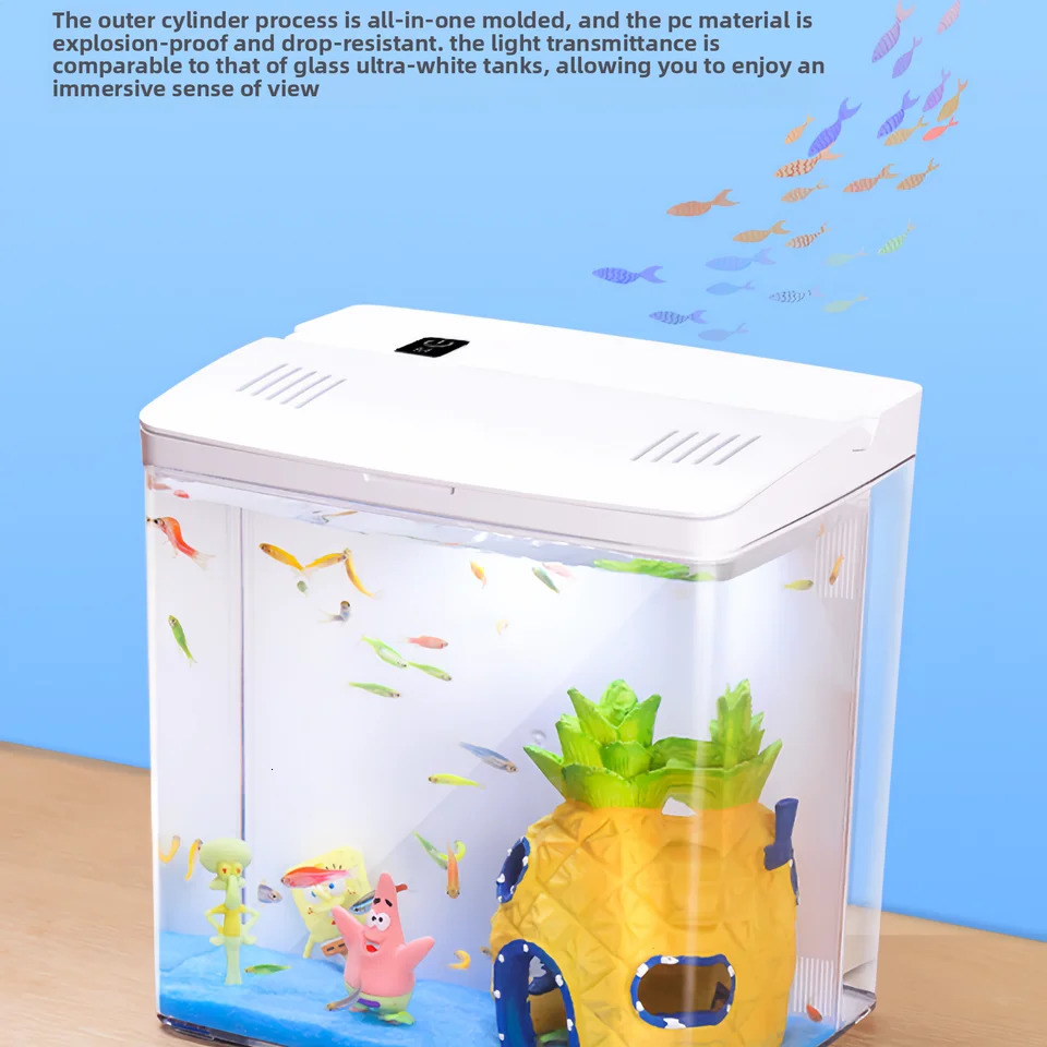 Home mini fish tank living room fish tank office desktop water free ecological self circulating filter Acrylic aquarium 250530