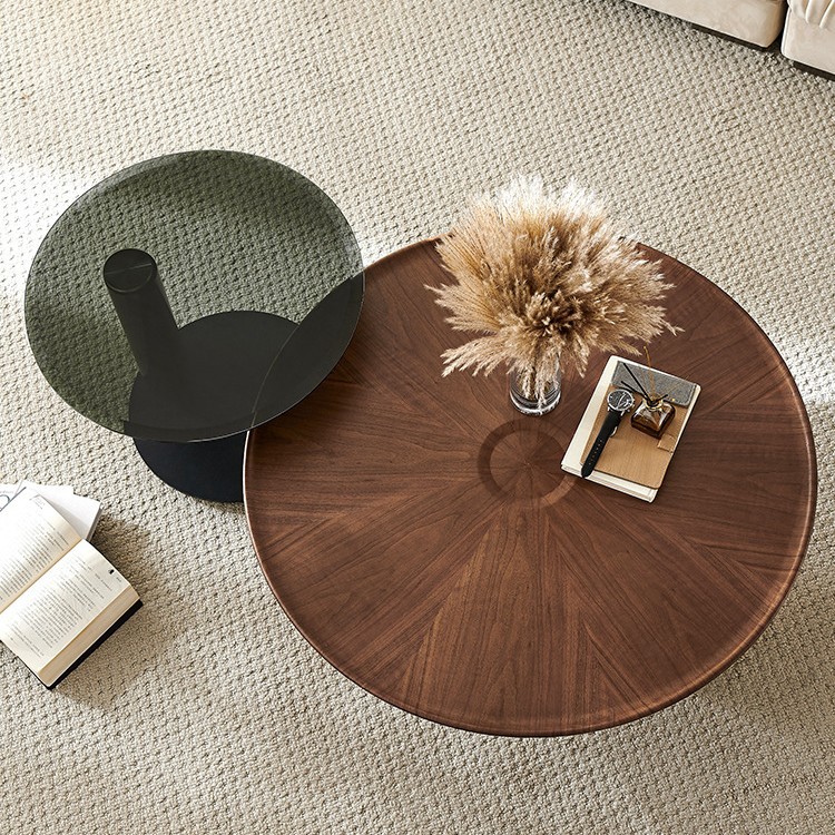 B611 Round coffee table solid wood high-end living room small apartment niche side table