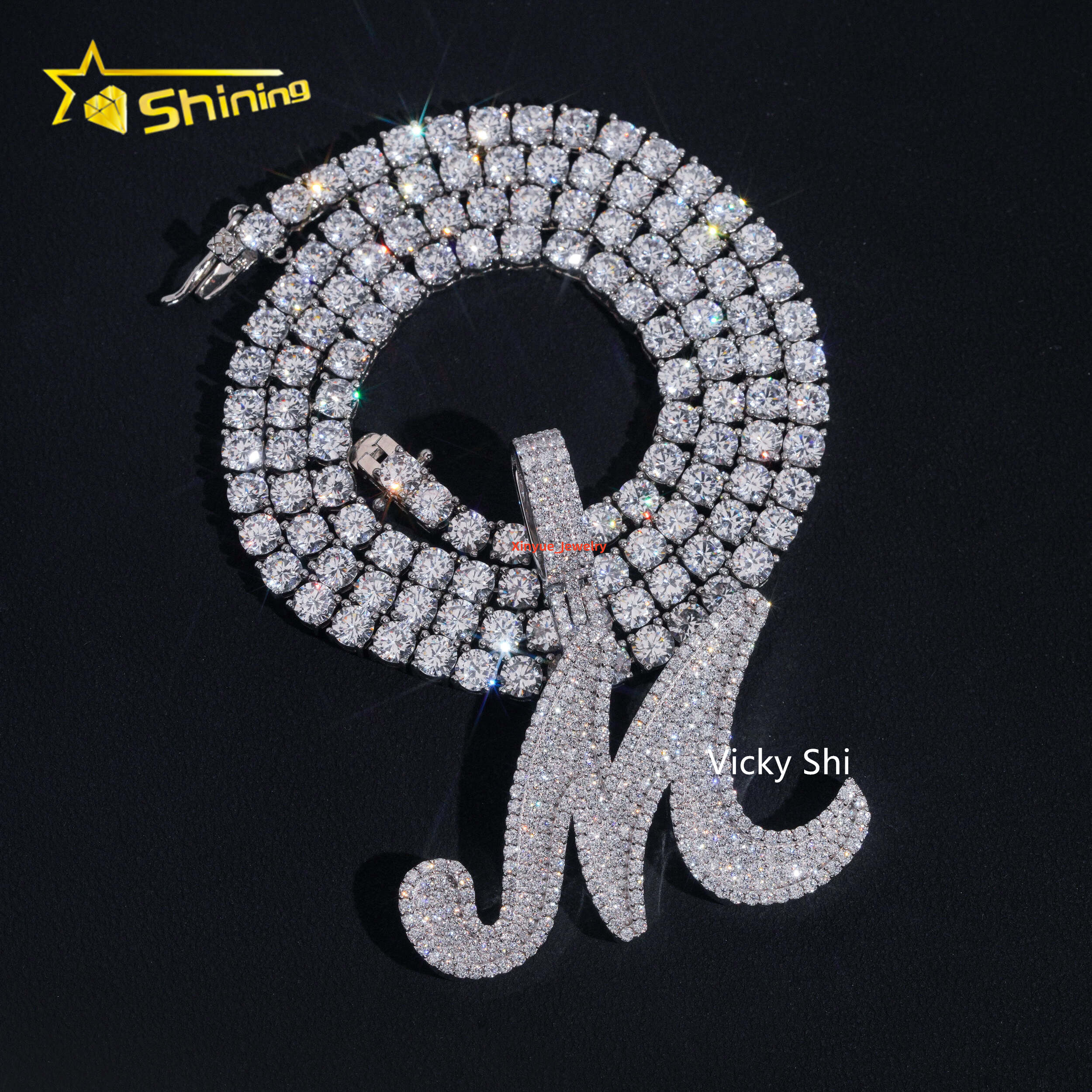 Fine Jewelry 925 Silver Initial Letter M Moissanite Pendant Custom Moissanite Men Iced Out Hip Hop Customized Letter Pendants