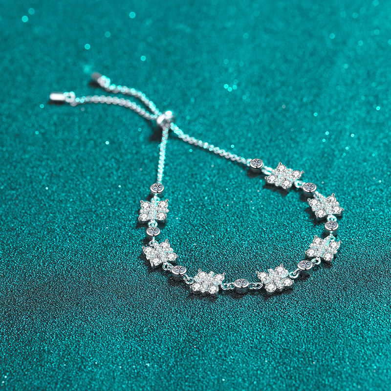 925 Sterling Silver Moissanite Adjustable Bracelet for Women with PT950 Plating Elegant Pull Chain Jewelry