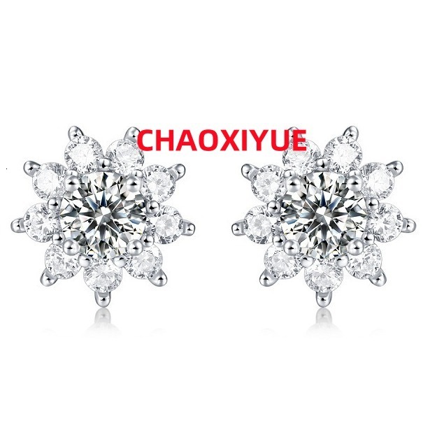 Custom 2024 New Arrival Fine Jewelry 925 Sterling Silver Moissanite Studs Earrings Trendy Bling Sunflower Stud Earring for Women