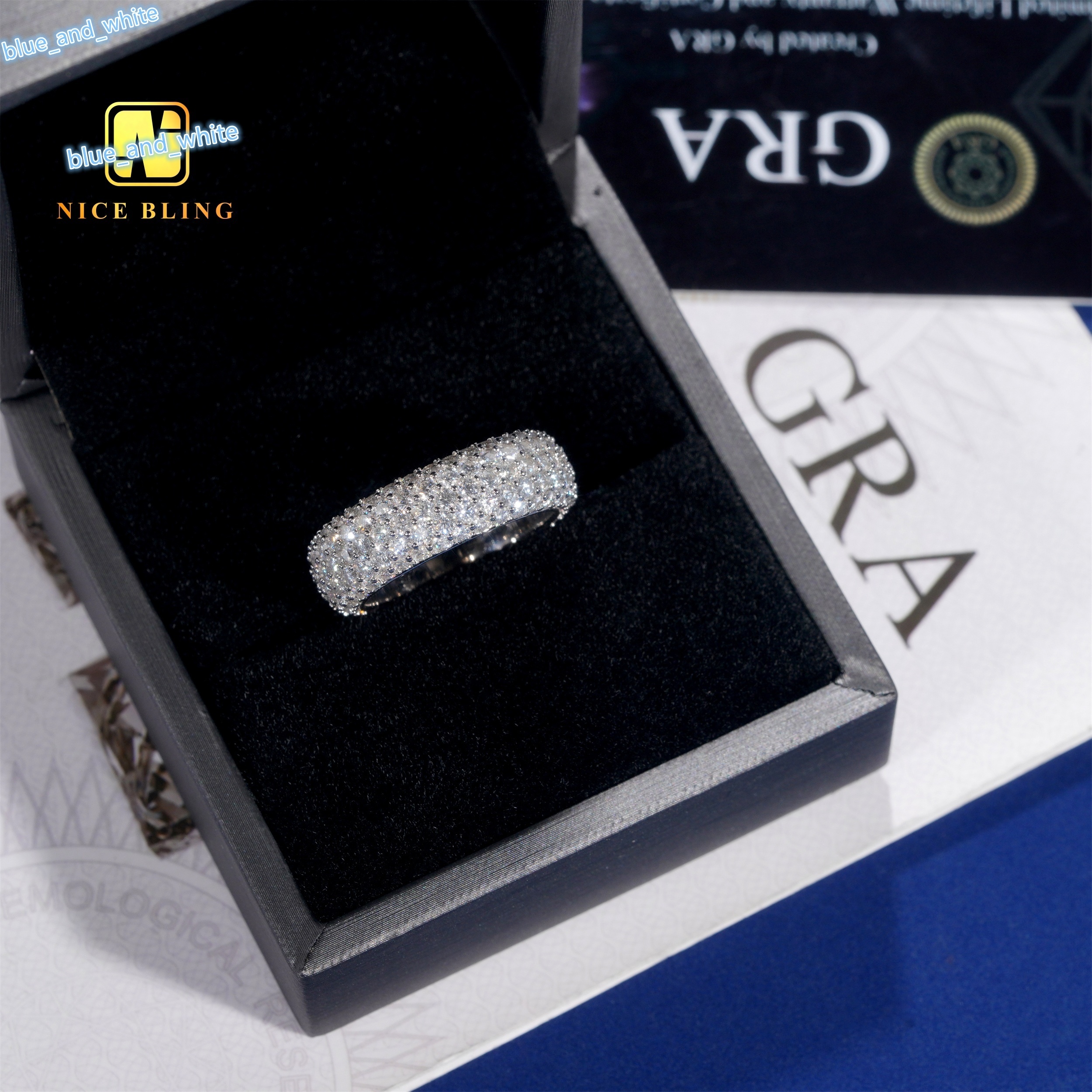 Luxury Men Women Moissanite Rings 925 Silver Jewelry Iced Out Hip Hop Diamond Rings 5 Rows Moissanite Engagement Band