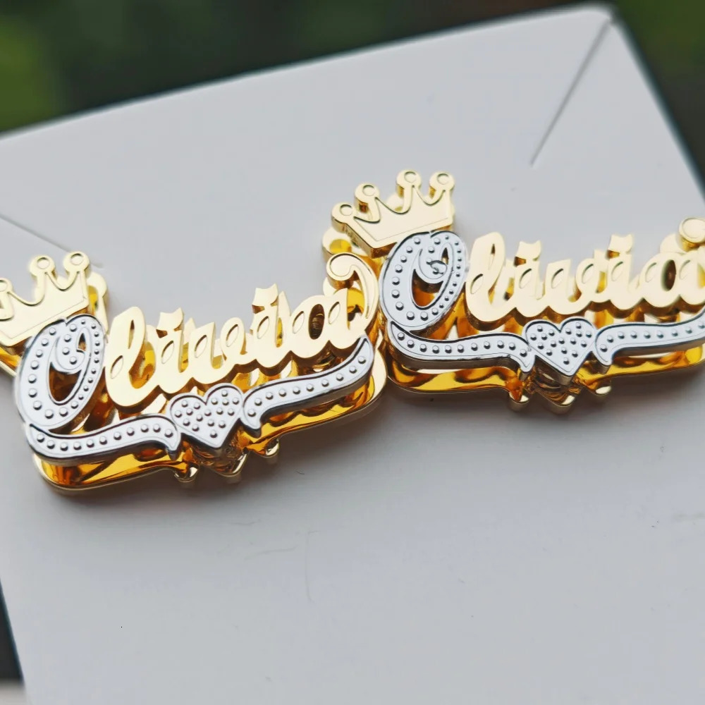LeeChee Double Layer Crown Custom Name Earstuds Two Color Personalized Stainless Steel Hiphop Earrings Womens Jewelry Gift 250529