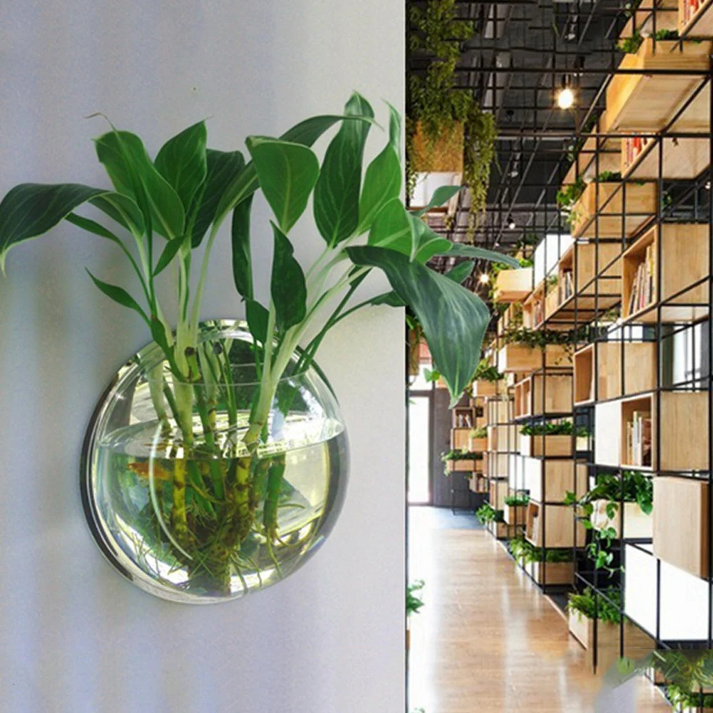 Fish Tanks Home Decoration Wall Mount Fish Tanks Goldfish Bowl Acrylic Hanging Aquariums Flowerpot Flower Vase 15/23CM 250530