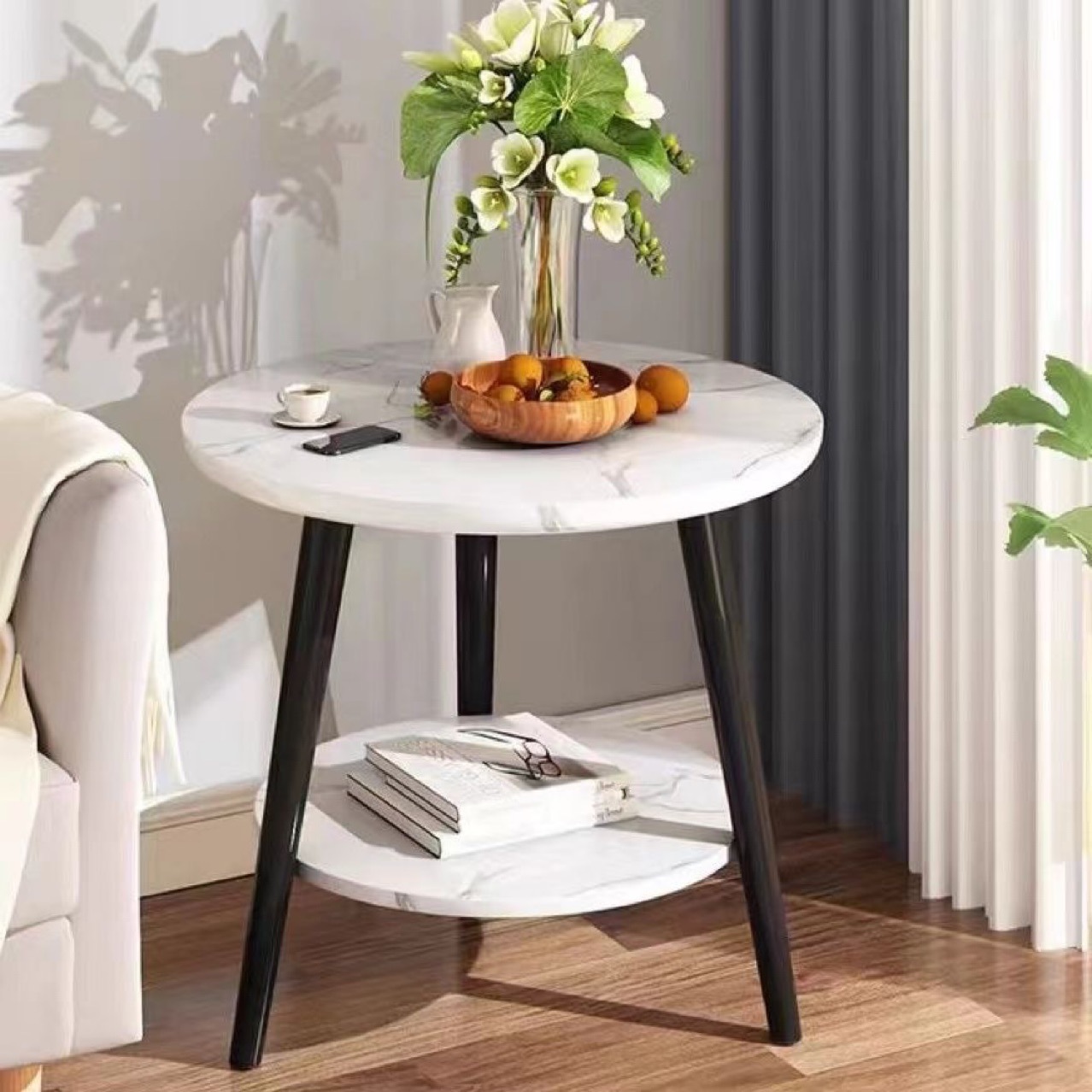 B614 Home living room small round table light luxury small apartment bedroom bedside balcony simple table