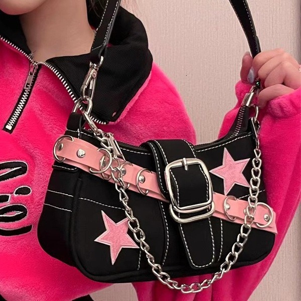 designer Chain Bag Sweet Spicy Bag Laser Heart Sweet Cool Girl Y2K Niche Design Small Bag New Hot Girl Underarm Bag