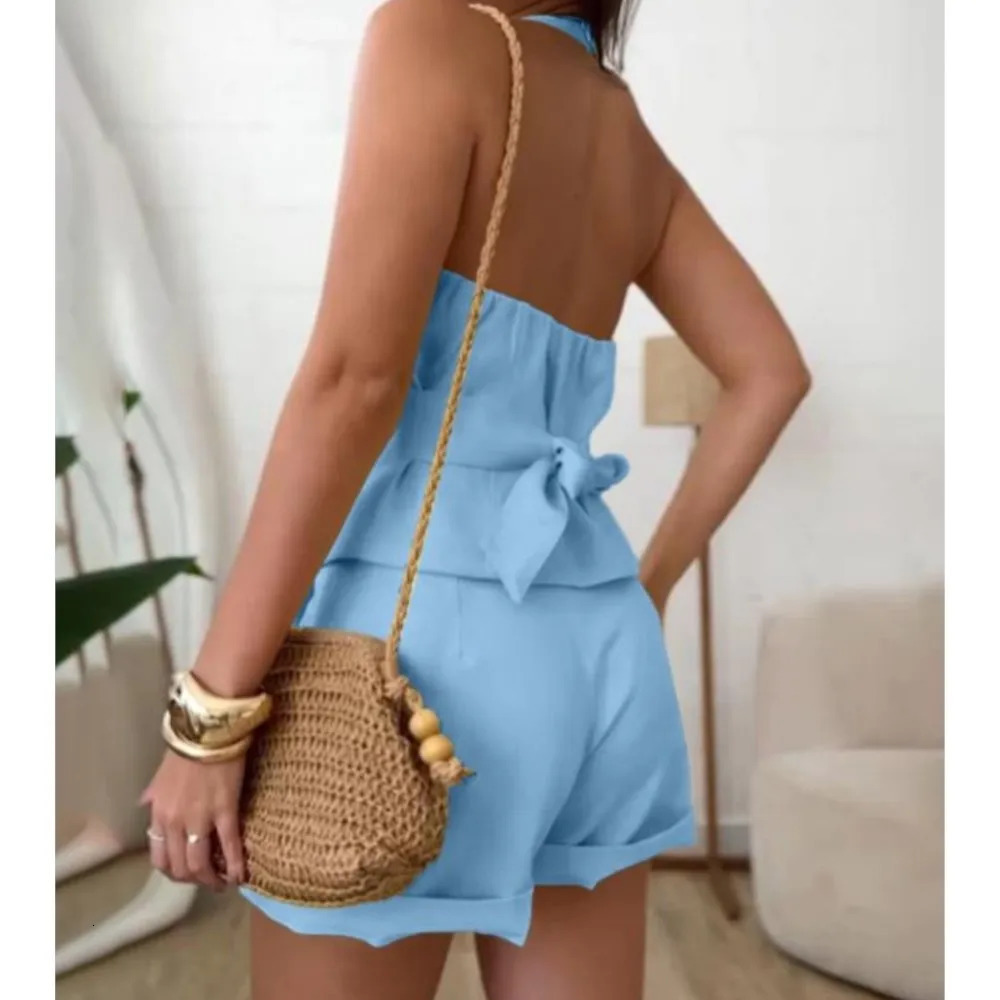 Two Piece Set Sleeveless Backless Blazer Shorts For Womens Summer Fashion V Neck Button Slimming Female Office Shorts Set 250527