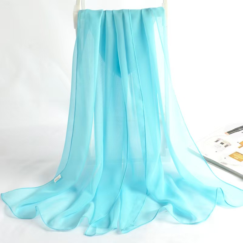 T857 Spring and Autumn Small Silk Scarf Women Korean Sunscreen Neck Scarf Thin Long Solid Color Scarf Decorative Shawl Georgette Summer