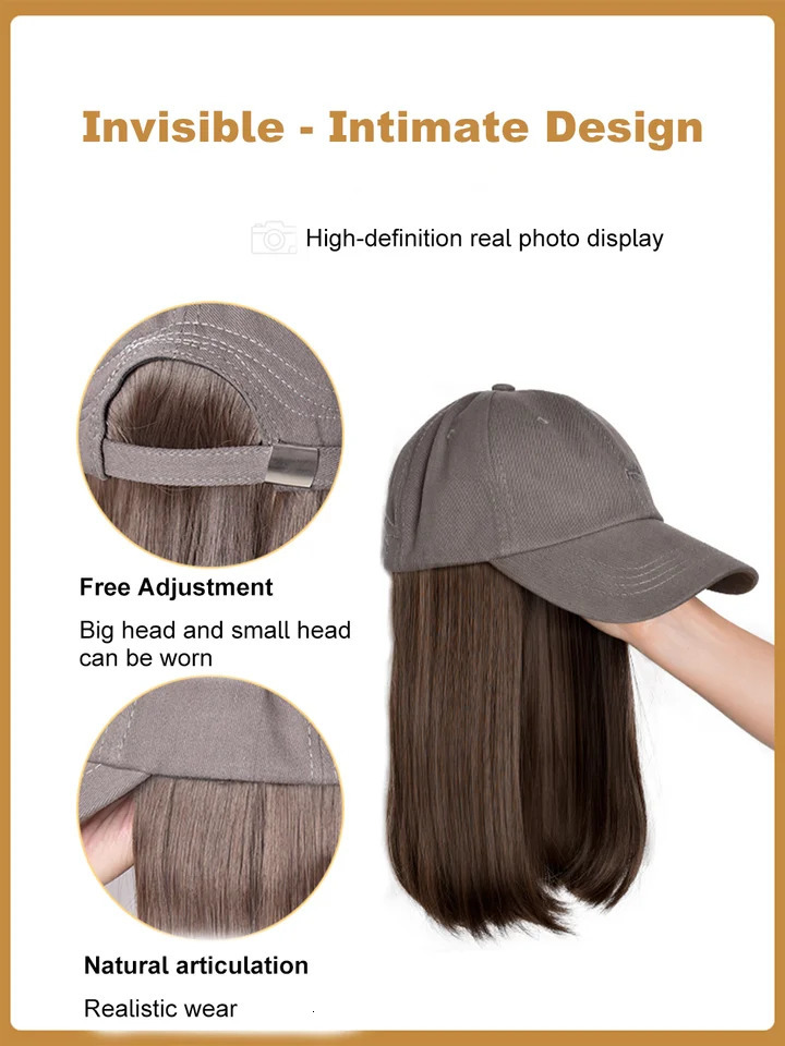 Synthetic12/16/18inch duckweave cap straight hair inward wig baseball capwater wave wig extensions ponytail daily Christmas 250530