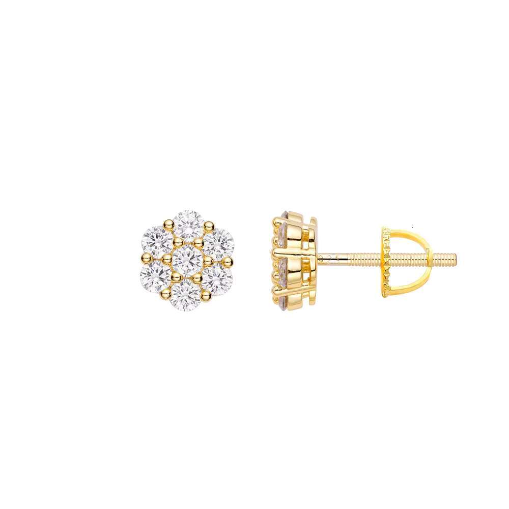925 Silver Moissanite Hip Hop Style High Quality Gold Plated Round Classic Vintage Fashion Jewelry Stud Earrings